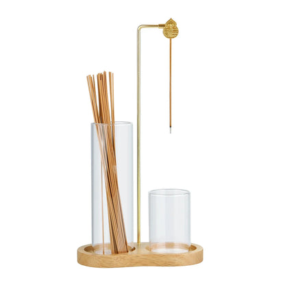 Glass Incense Holder for Sticks Anti-Ash Flying Incense Burne with Metal Clip and Incense Storage for Yoga Home Decor