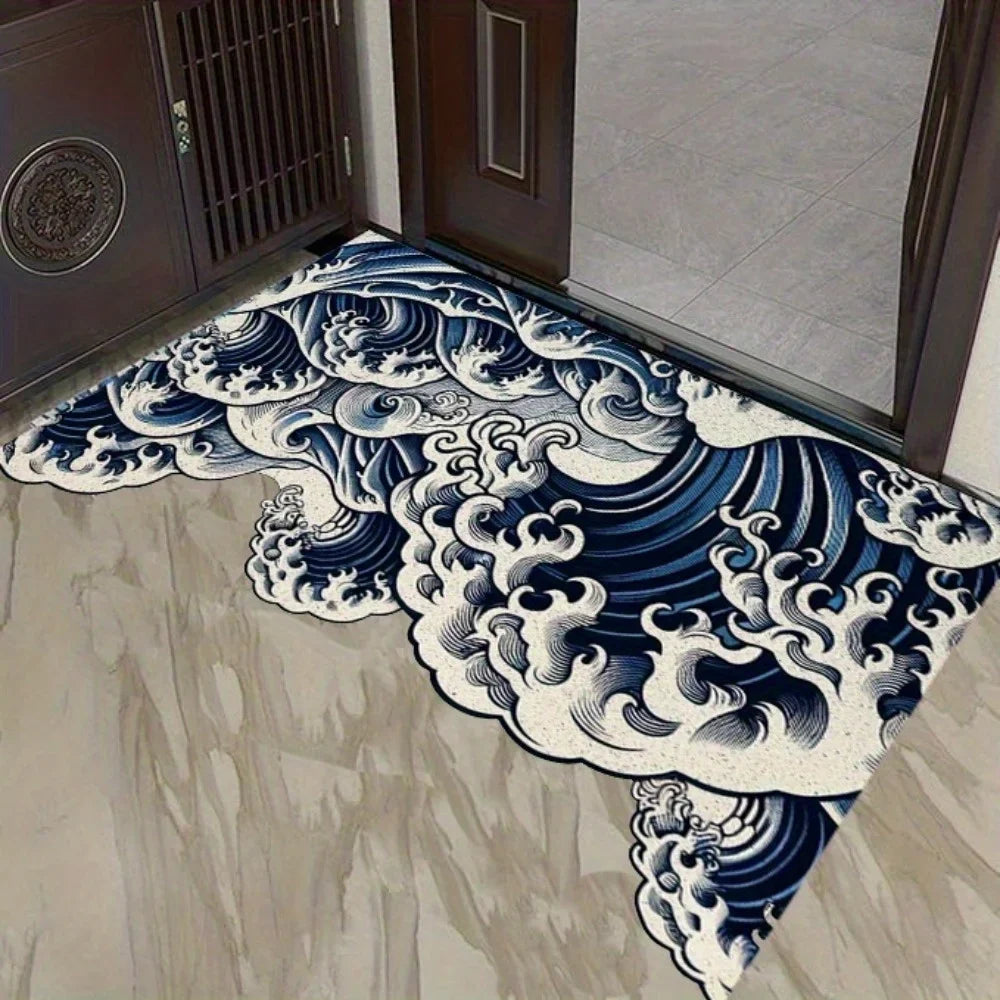 VIKAMA Art Wave Pattern Floor Mat, Anti-Slip And Absorbent, Soft. Home Decoration Carpet In The Entrance, Bathroom Area.