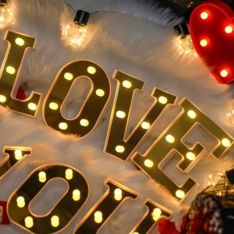 1PC 16cm Golden Numbers&English Led Letter Lights,Battery Powered Decoration Light For Festive,Proposal,Birthday,Wedding,Party