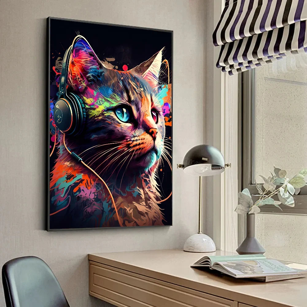 Animal Monkey Cat Dog Headphone Dj Music Poster Canvas P Poster HD Posters Home Room Bar Cafe Decor Art Wall Painting Picture