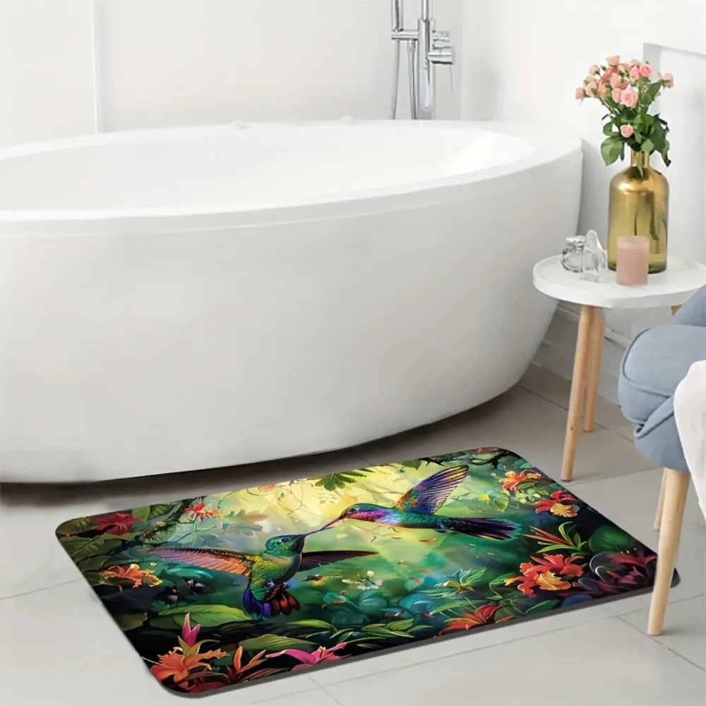 VIKAMA Spring Hummingbird Tropical Design Floor Mat, Non-Slip And Dirt-Proof, For Entrance, Bathroom, Kitchen Home Decor Carpet