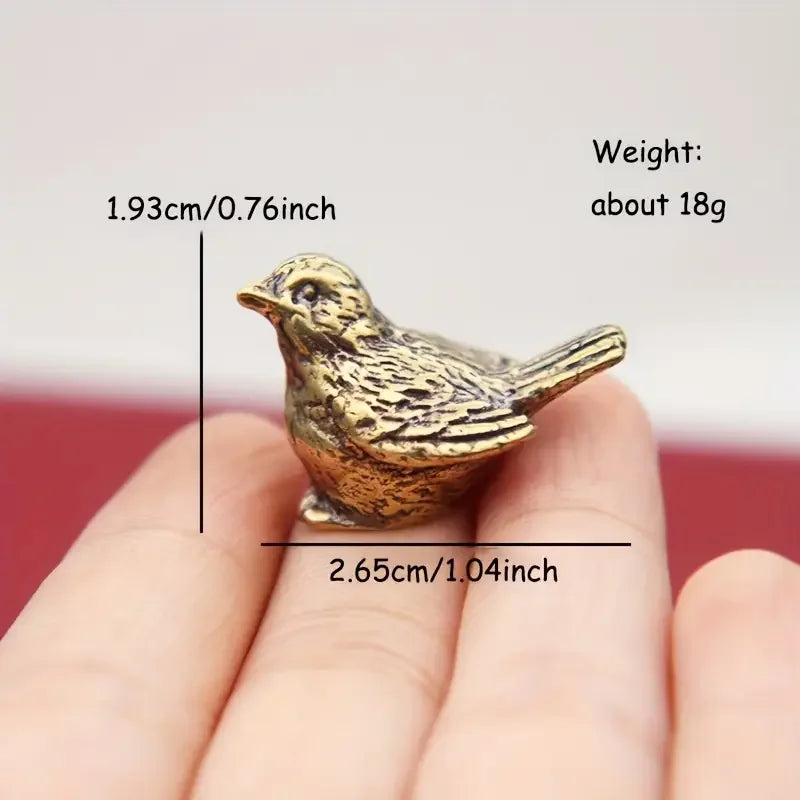 Elegant Brass Sparrow Tea Pet - Intricately Detailed Solid Brass Bird Figurine Versatile Indoor/Outdoor Decor Piece, Teal Decor