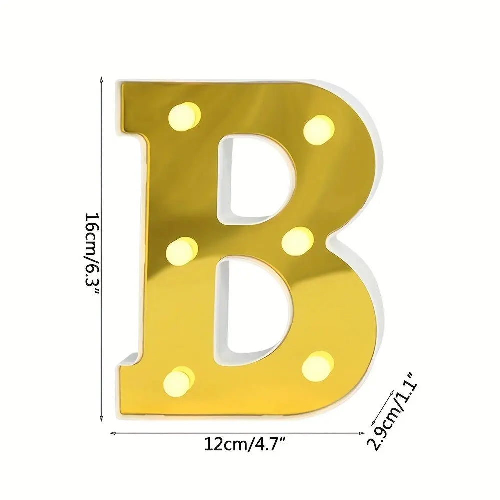 1PC 16cm Golden Numbers&English Led Letter Lights,Battery Powered Decoration Light For Festive,Proposal,Birthday,Wedding,Party