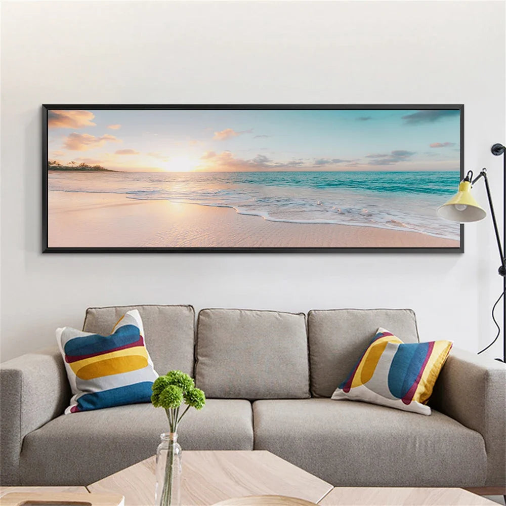 Nature Seascape Posters and Prints Modern Sea Wave Beach Sunset Canvas Painting Wall Art Pictures for Room Decoration