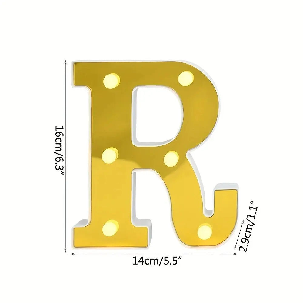 1PC 16cm Golden Numbers&English Led Letter Lights,Battery Powered Decoration Light For Festive,Proposal,Birthday,Wedding,Party