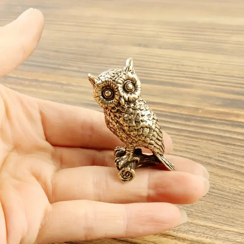 Copper Craft Brass Solid Cat Owl Statue Creative Animal Desk Ornaments Desktop Home Decoration Collectible Cute Statue Ornament