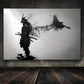 Black and White Japanese Black Samurai Man with Crow Posters and Print Wall Art Canvas Painting for Living Room Cuadros Decor