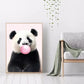 Cute Pink Panda Giraffe Bunny Cheetah Zebra Blowing Bubble Gum Poster Nursery Canvas Painting for Kids Room Animal Print Decor
