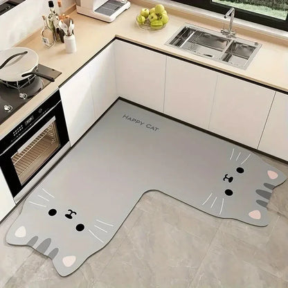 VIKAMA Cartoon Panda Kitchen Rug, Absorbent Non-Slip Irregular L-Shaped Floor Mat, Kitchen Mat, Bathroom Foot Mat Home Decor