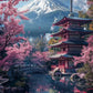 Pink City Asian Travel Japanese Cherry Blossoms At Mount Fuji Poster Light Prints Canvas Painting Wall Pictures Home Room Dec
