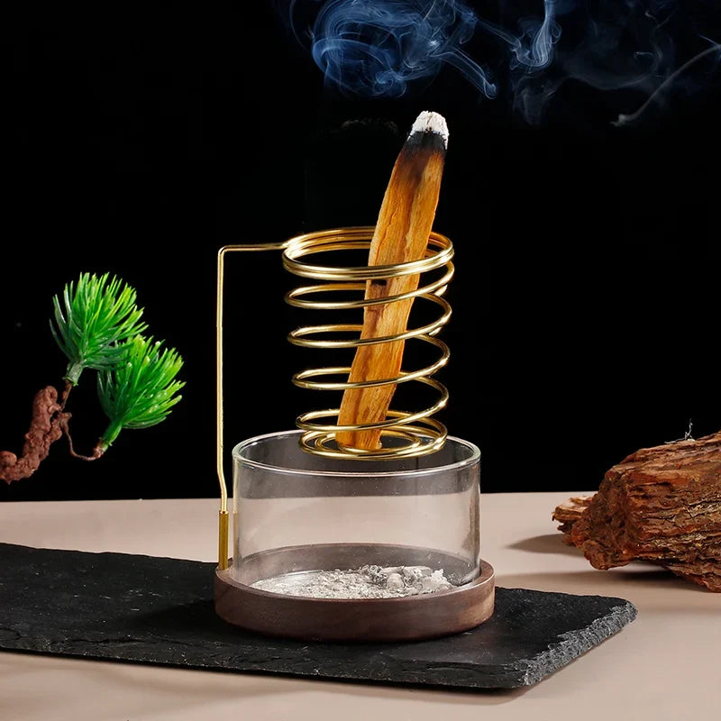 Metal Sage Holder Burner Palo Santo Holder with Glass Ash Catcher Tray Incense Holder for Meditation Yoga Spa