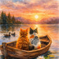 Cute Kittens Various Scenes Poster Funny Baby Cat in Daisy Field Watching Sunset on Beach Sleeping Canvas Print for Home Decor