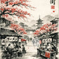 Japanese Ink Painting Landscape Spring Cherry Blossoms Canvas Print Asian Style Wall Art Poster for Living Room Home Decor Gift