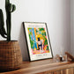 Black cat on toilet, Bathroom wall art, Matisse poster, Funny bathroom decor, Pink tropical decor