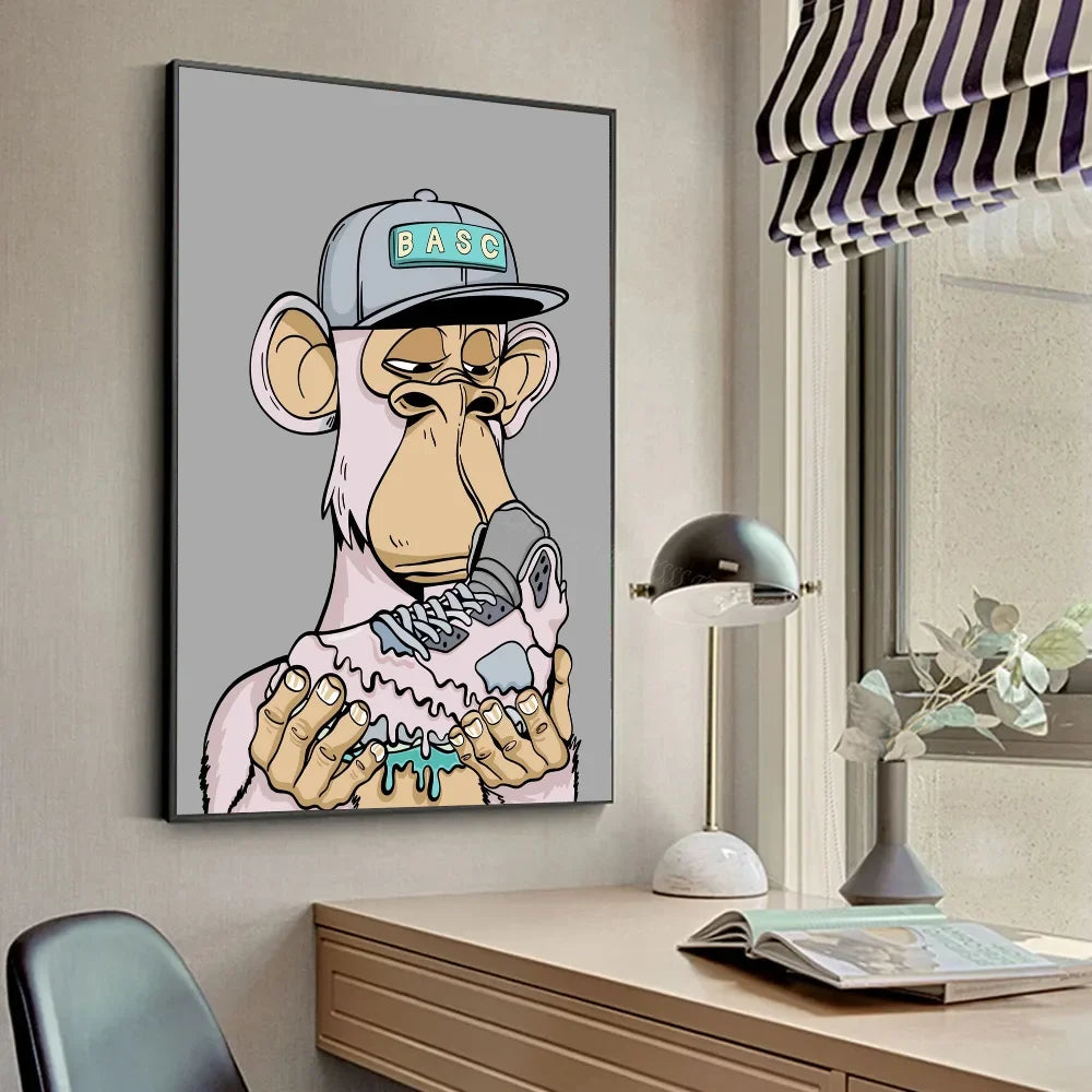 Funky Funny Animal Monkey With A Hat Fashion Bored APE A Poster HD Posters Home Room Bar Cafe Decor Art Wall Painting Picture