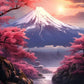 Pink City Asian Travel Japanese Cherry Blossoms At Mount Fuji Poster Light Prints Canvas Painting Wall Pictures Home Room Dec