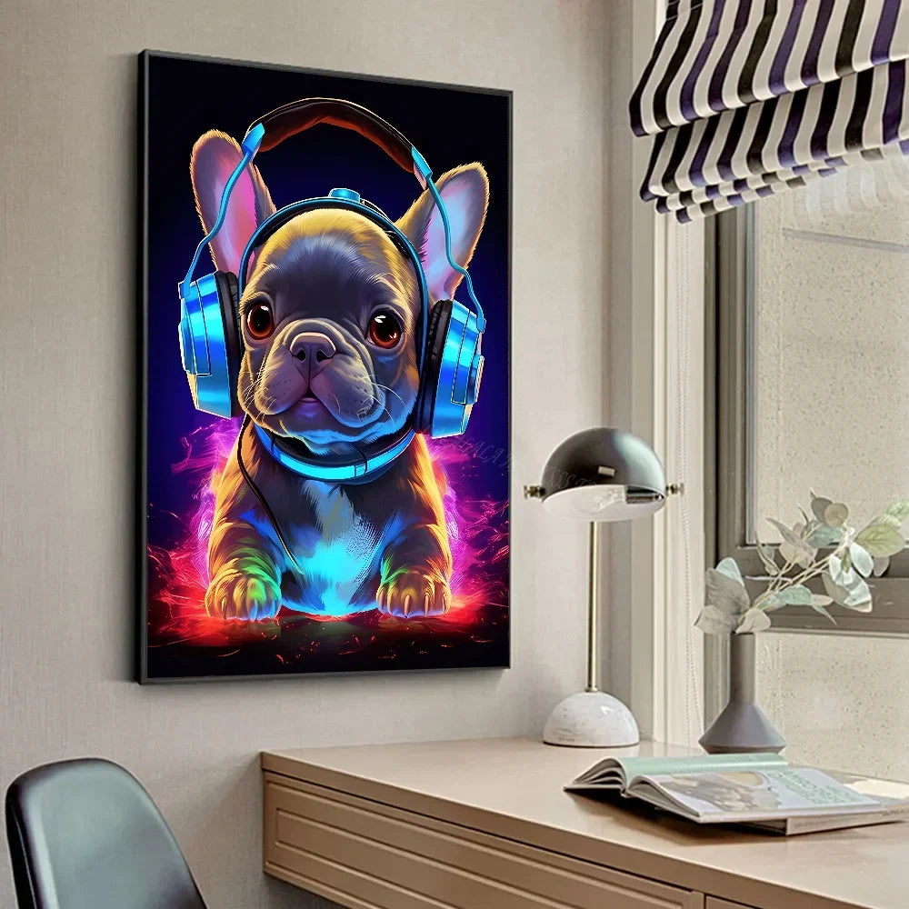 Animal Monkey Cat Dog Headphone Dj Music Poster Canvas P Poster HD Posters Home Room Bar Cafe Decor Art Wall Painting Picture