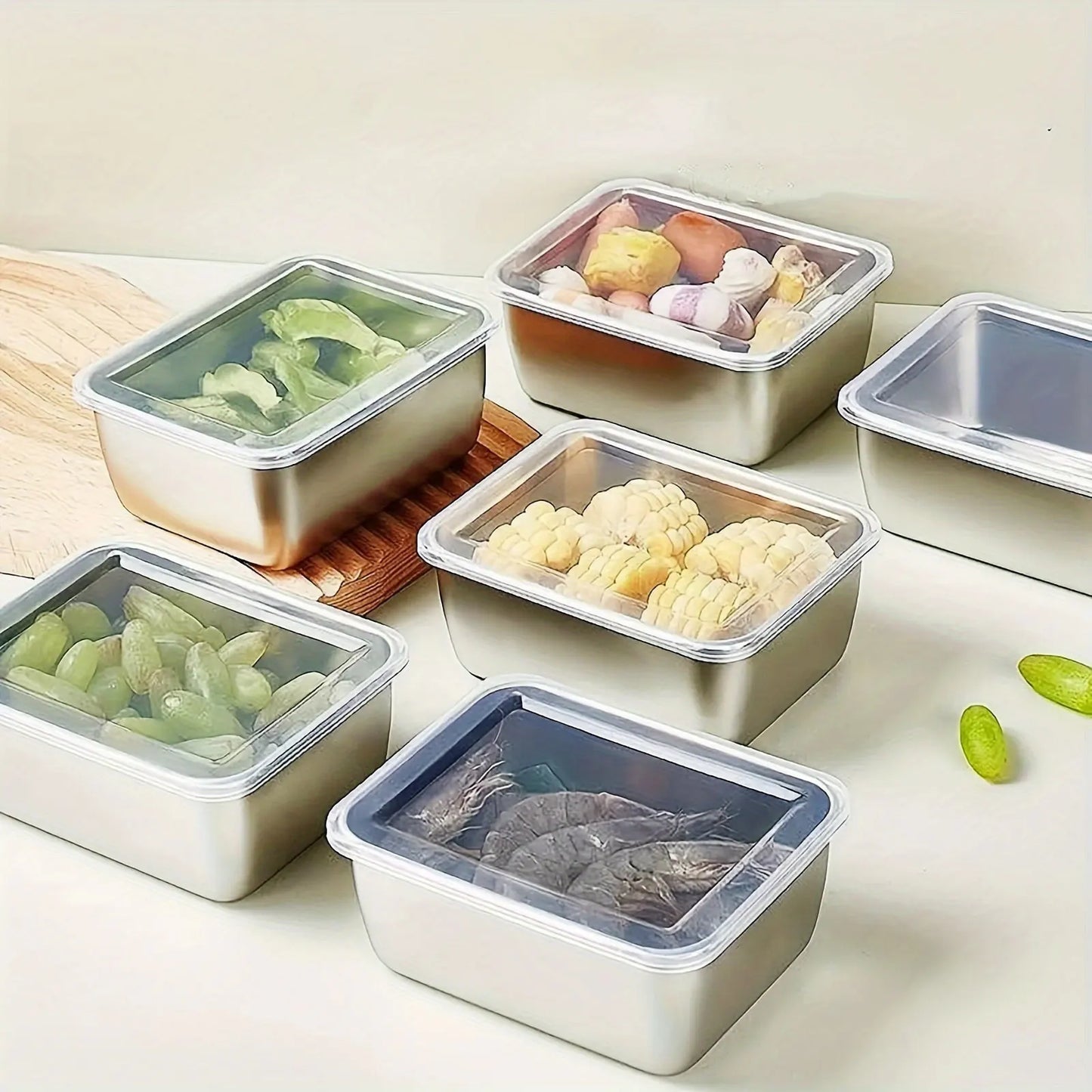 Stainless Steel Crisper Fresh-keep Food Container Rectangle Picnic Bento Tray Refrigerator Freezer Storage Box Restaurant Plate