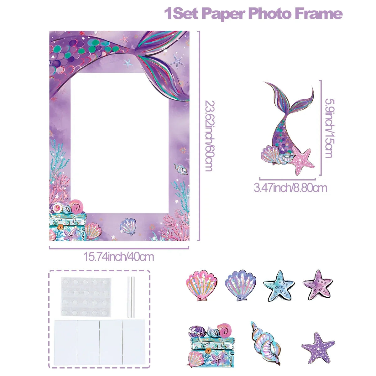 Mermaid photo Frame Background Little Mermaid Tail Birthday Party Decor Kids Girl Baby Shower Birthday Party Supplies Backdrop