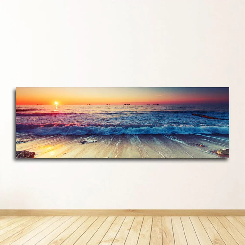 Nature Seascape Posters and Prints Modern Sea Wave Beach Sunset Canvas Painting Wall Art Pictures for Room Decoration