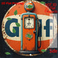 Vintage, Durable & Waterproof 8x8 Inch Round Aluminum Wall Art - 2D Flat Gas Pump Metal Sign with Classic Car Design