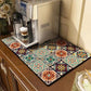 Classical Floral Diatomaceous Earth Coffee Machine Mat Kitchen Bar Absorbent Drainage Mat Washable Thermal Insulation Scald Mat