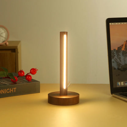 Natural Wood LED Table Lamp USB Powered Desk Lamp Retro Night Light Minimalist Bedside Lamp for Bedroom Ambient Lighting