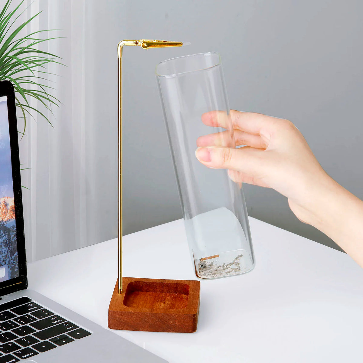 Glass Incense Holder Wooden Incense Holder for Sticks with Glass Ash Catcher Anti-Ash Flying Incense Burner for Yoga Home Decor