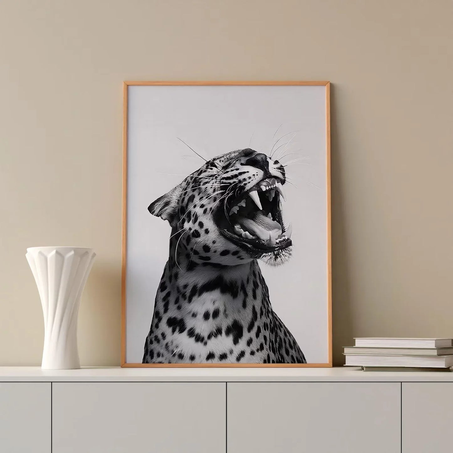 Fashion Stylish Wall Art Print - Trendy Leopard Roar Print - Black and White - Home Decor - Printable Wall Art Digital Download