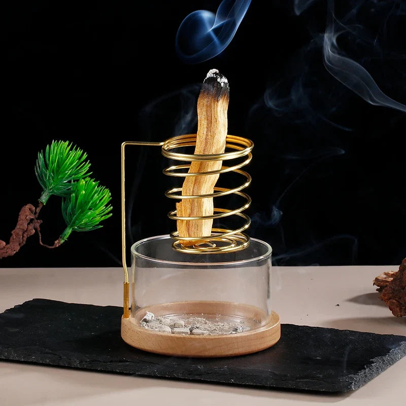 Metal Sage Holder Burner Palo Santo Holder with Glass Ash Catcher Tray Incense Holder for Meditation Yoga Spa
