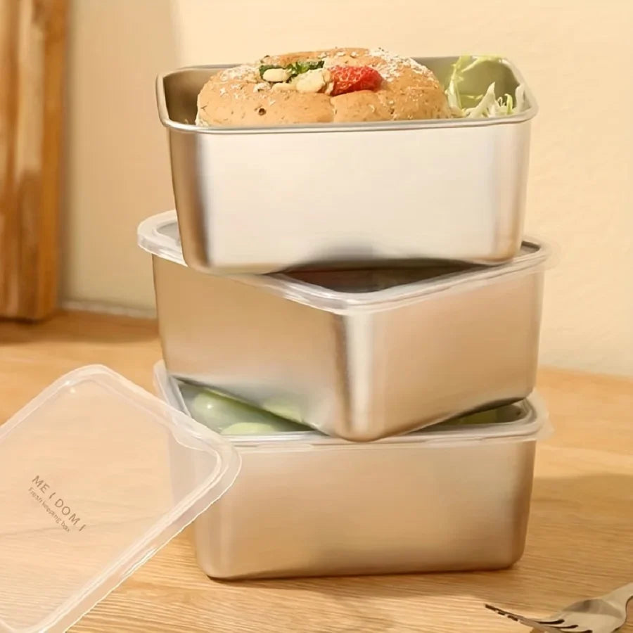 Stainless Steel Crisper Fresh-keep Food Container Rectangle Picnic Bento Tray Refrigerator Freezer Storage Box Restaurant Plate