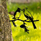Metal Bird Tree Yard Decor - Crow & Owl Silhouette Steel Art Sculpture, Weather-Resistant Outdoor Garden Decor