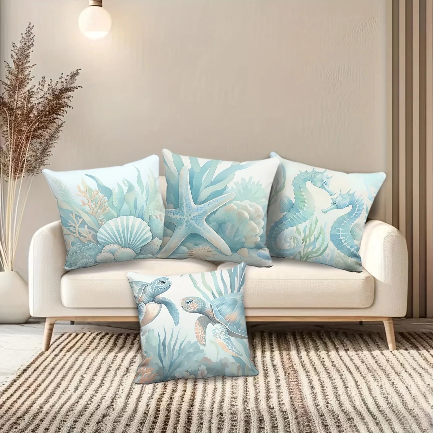 VIKAMA Summer Ocean Style Cool Design, Decorative Pillowcase, Suitable For Sofas, Bed Head Home Decor Pillow Covers, Washable