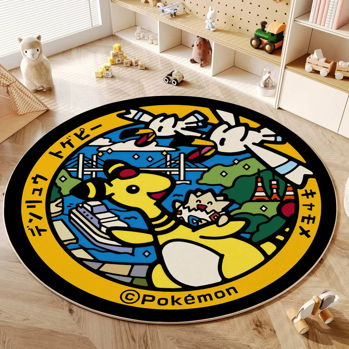 VIKAMA Cartoon Round Carpet Gaming Computer Chair Floor Mat Girly Room Mat Bedroom Carpet Stain Resistant Home Decoration