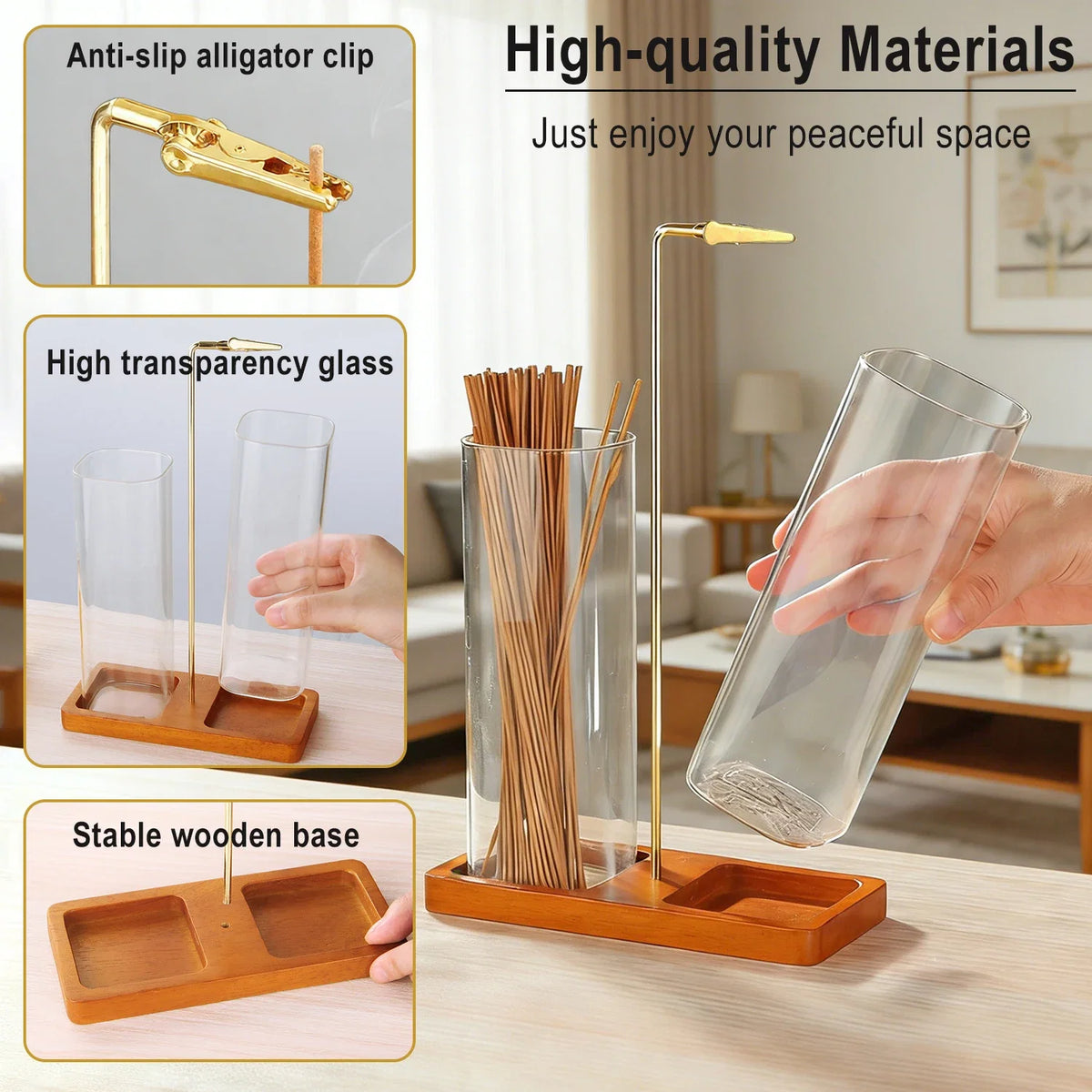 2 in 1 Incense Holder Upside Down Glass Incense Holder for Sticks Anti-Ash Incense Burner with Ash Catcher & Incense Storage