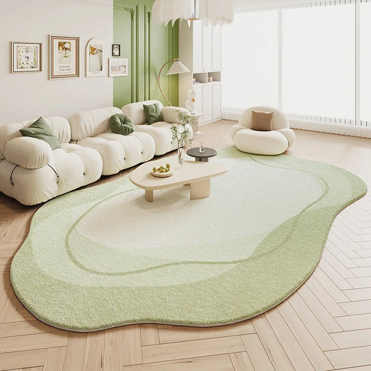 Green Plush Irregular Living Room Carpet