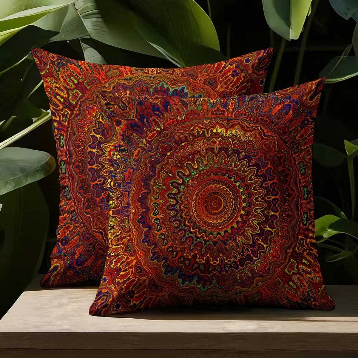 VIKAMA Red Dreamy Golden Mandala Bohemian Style Pillowcase, Modern Style Bedroom And Living Room Home Decoration