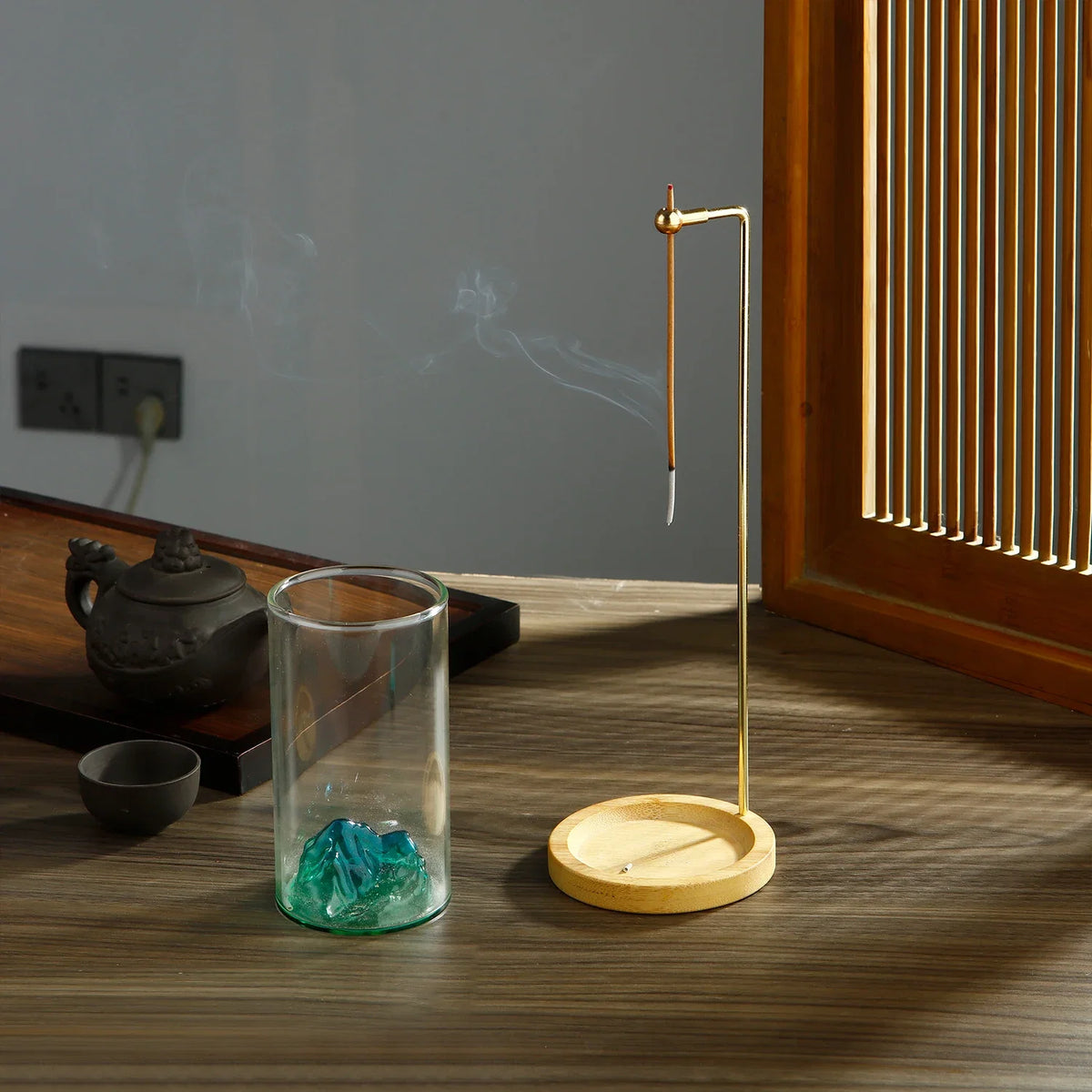 Glass Mountain Incense Holder for Sticks Incense Sticks Holder with Cord Lock Anti-Ash Flying Incense Burner with Ash Catcher