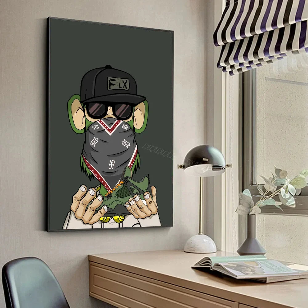 Funky Funny Animal Monkey With A Hat Fashion Bored APE A Poster HD Posters Home Room Bar Cafe Decor Art Wall Painting Picture