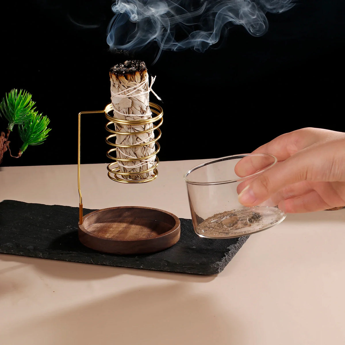 Metal Sage Holder Burner Palo Santo Holder with Glass Ash Catcher Tray Incense Holder for Meditation Yoga Spa