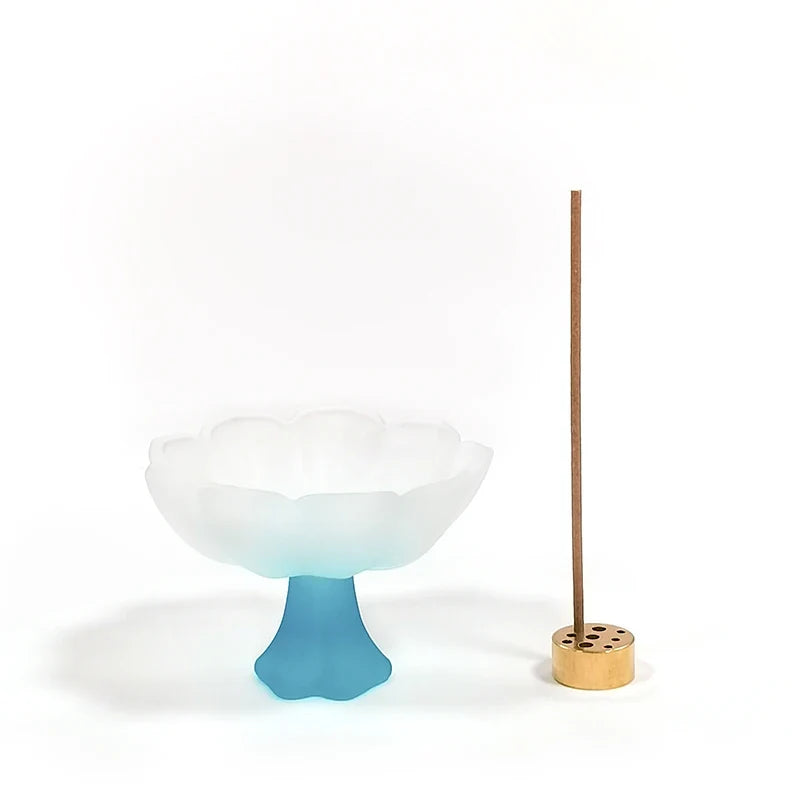 Glass Lotus Incense Burner Brass Nine-hole Incense Holder Incense Stick Holder for Yoga Meditation Spa Home Decor