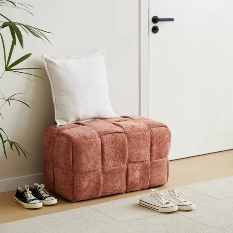 Chenille Red Woven Bench Shoe Changing Stool