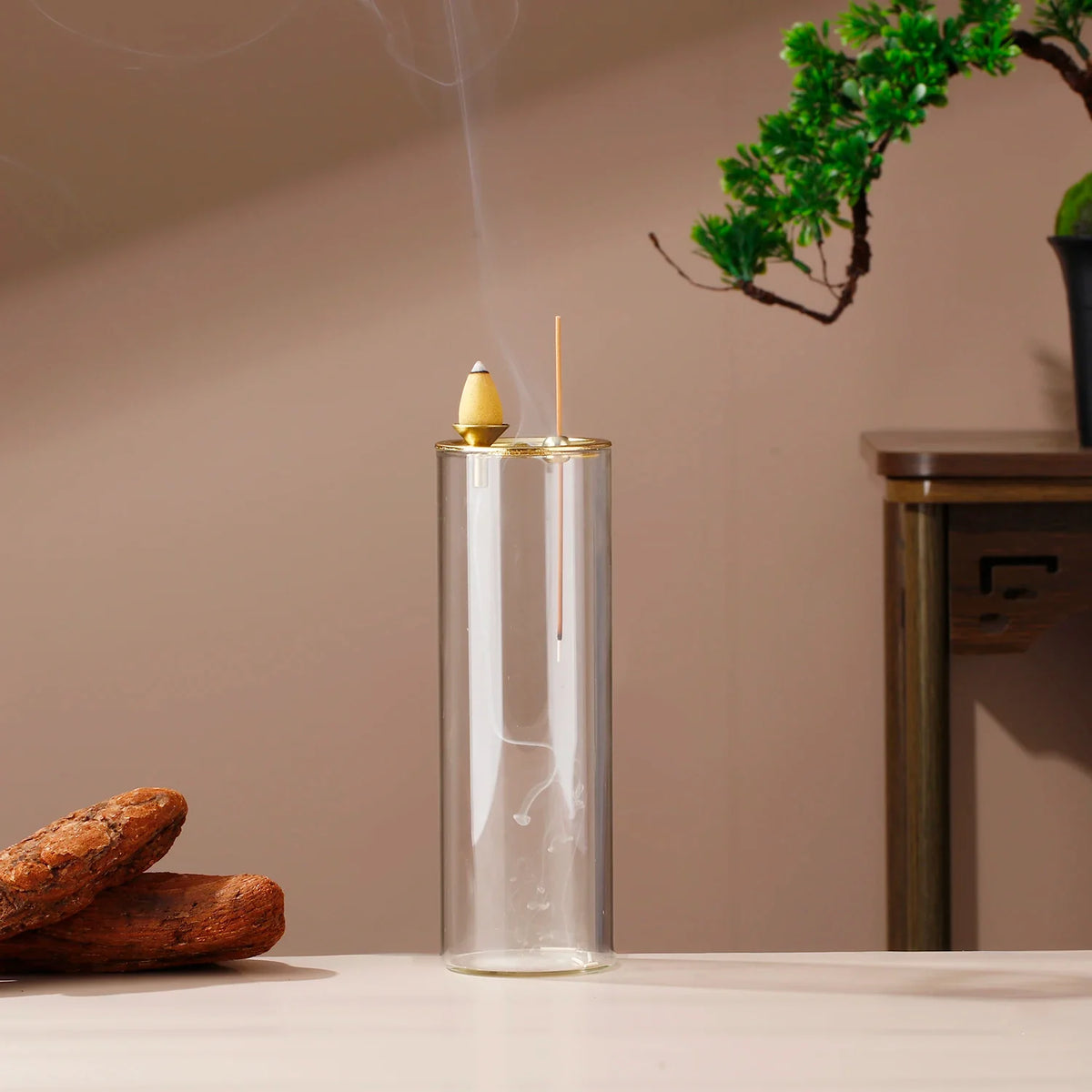 2 in 1 Glass Incense Holder Backflow Incense Burner for Incense Cone Anti-Ash Incense Sticks Holder for Meditation Yoga Spa