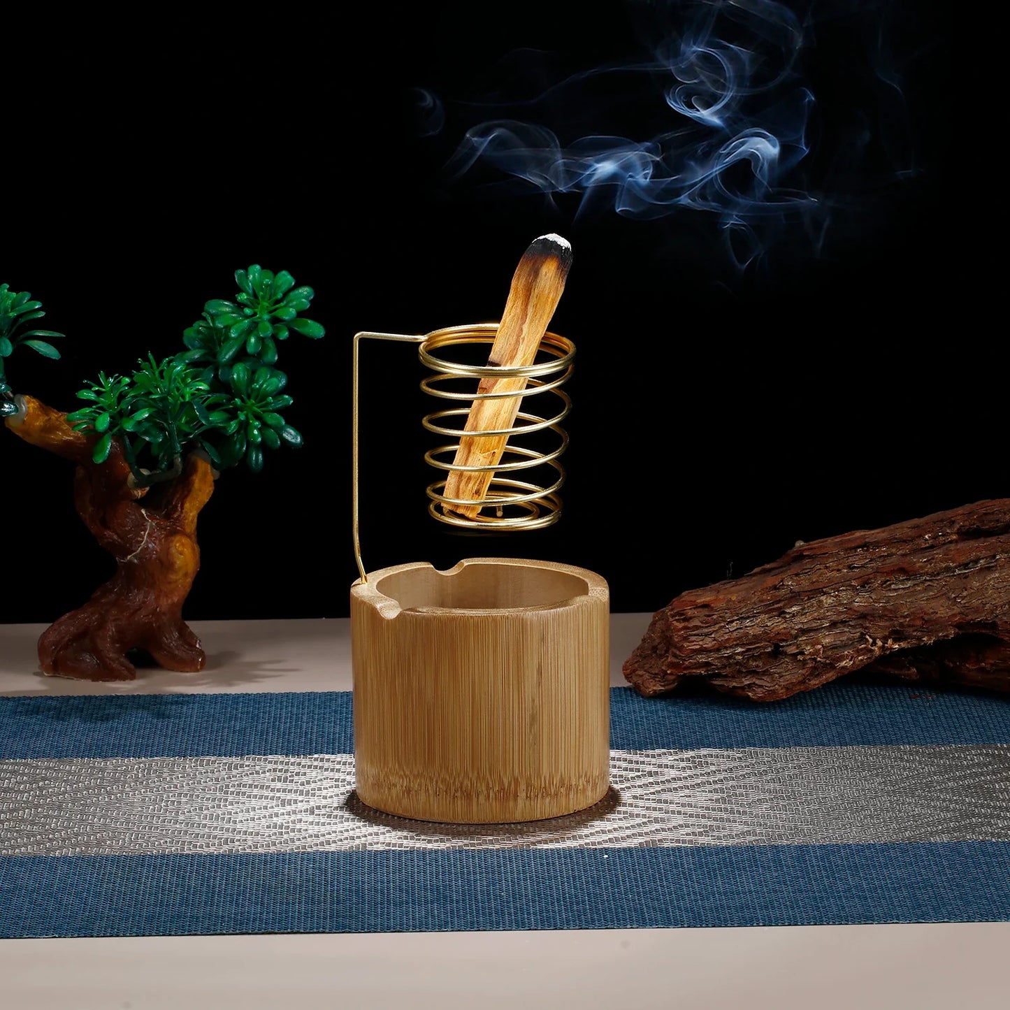 Metal Palo Santo Holder Burner Sage Holder with Bamboo Ash Catcher Tray Incense Holder for Meditation Yoga Spa