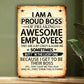 1 Piece 'Awesome Employee's Proud Boss' Aluminum Sign, 8x12 Inches - Humorous and Motivational Wall Art with Vintage Design