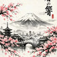 Japanese Ink Painting Landscape Spring Cherry Blossoms Canvas Print Asian Style Wall Art Poster for Living Room Home Decor Gift