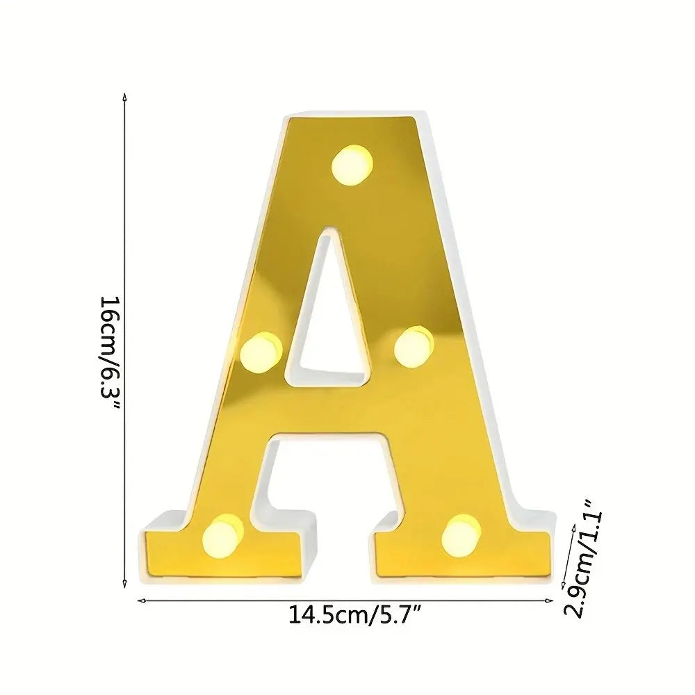 1PC 16cm Golden Numbers&English Led Letter Lights,Battery Powered Decoration Light For Festive,Proposal,Birthday,Wedding,Party