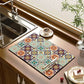 Classical Floral Diatomaceous Earth Coffee Machine Mat Kitchen Bar Absorbent Drainage Mat Washable Thermal Insulation Scald Mat