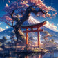 Pink City Asian Travel Japanese Cherry Blossoms At Mount Fuji Poster Light Prints Canvas Painting Wall Pictures Home Room Dec
