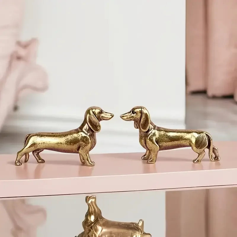 Pure Copper Dachshund Statue Vintage Brass Figurines Home Decote Desktop Ornament Miniatures Antique Tea Pet Crafts Gifts